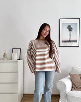 Longsleeve mit Streifen Camel/Weiß