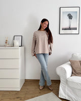 Longsleeve mit Streifen Camel/Weiß