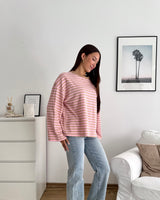 Longsleeve mit Streifen Camel/Rosa