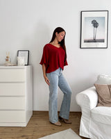 Kurzarm Strickpullover Weinrot