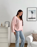 Strickjacke gestreift Rosa