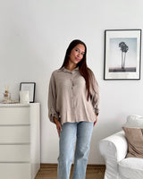 Viskosebluse Langarm Taupe