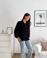 Viskosebluse Langarm Schwarz