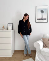 Viskosebluse Langarm Schwarz