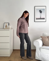 Strickjacke mit Zipper fein gestreift Braun/Rosa