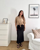 Cropped Bluse mit Muster Camel