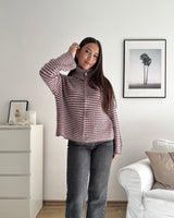 Strickjacke mit Zipper fein gestreift Braun/Rosa