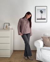 Strickjacke mit Zipper fein gestreift Braun/Rosa