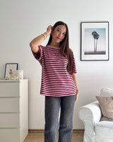 T-Shirt mit Streifen Rosa/Weinrot