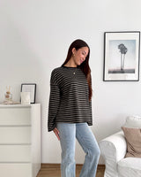 Longsleeve mit Streifen Schwarz/Olive