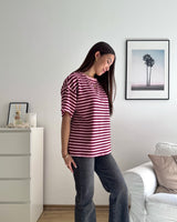 T-Shirt mit Streifen Rosa/Weinrot