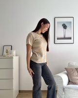 T-Shirt gestreift Strick Beige