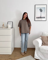 T-Shirt mit Streifen Schwarz/Creme