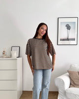 T-Shirt mit Streifen Schwarz/Creme