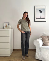 T-Shirt gestreift Strick Olive