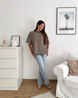 T-Shirt mit Streifen Schwarz/Creme