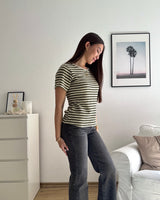 T-Shirt gestreift Strick Olive