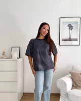 T-Shirt mit Streifen Blau/Grau