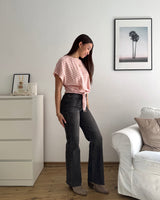 T-Shirt gestreift mit Knoten Strick Rosa