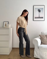 T-Shirt gestreift mit Knoten Strick Taupe