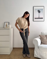 T-Shirt gestreift mit Knoten Strick Taupe