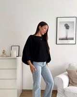 Ballon Strickpullover Schwarz