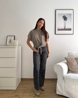 T-Shirt gestreift mit Knoten Strick Braun