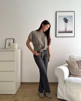 T-Shirt gestreift mit Knoten Strick Braun