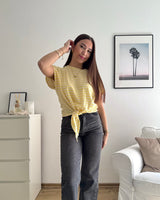 T-Shirt gestreift mit Knoten Strick Gelb