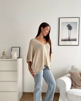 Oversized Kurzarm Strickpullover Beige