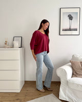 Dünner Strickpullover Weinrot