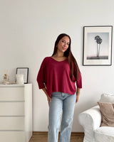 Dünner Strickpullover Weinrot