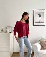 Dünner Strickpullover Weinrot
