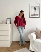 Dünner Strickpullover Weinrot