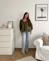 Dünner Strickpullover Dunkelgrün