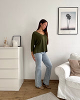 Dünner Strickpullover Dunkelgrün