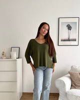Dünner Strickpullover Dunkelgrün