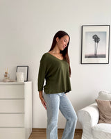 Dünner Strickpullover Dunkelgrün