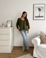 Dünner Strickpullover Dunkelgrün