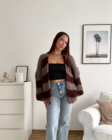 Grobe Strickjacke mit Streifen Hellbraun/Braun