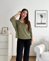 Dünner Strickpullover Olive