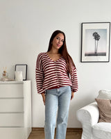 Strickjacke gestreift Weinrot/Weiß
