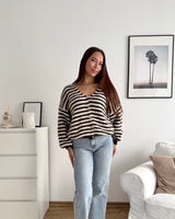 Strickjacke gestreift Braun/Weiß