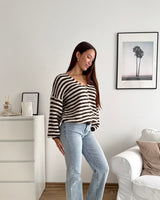 Strickjacke gestreift Braun/Weiß