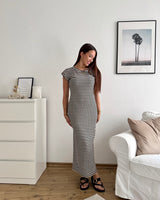 Maxikleid Strick gestreift Schwarz
