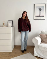 Sweater mit Leomuster Weinrot