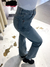 Wide Leg Jeans mit Steinchen Blau