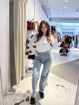 Wide Leg Jeans mit Steinchen Blau