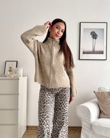 Strickjacke mit Zipper Taupe