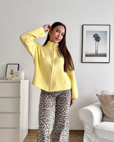 Strickjacke mit Zipper Gelb
